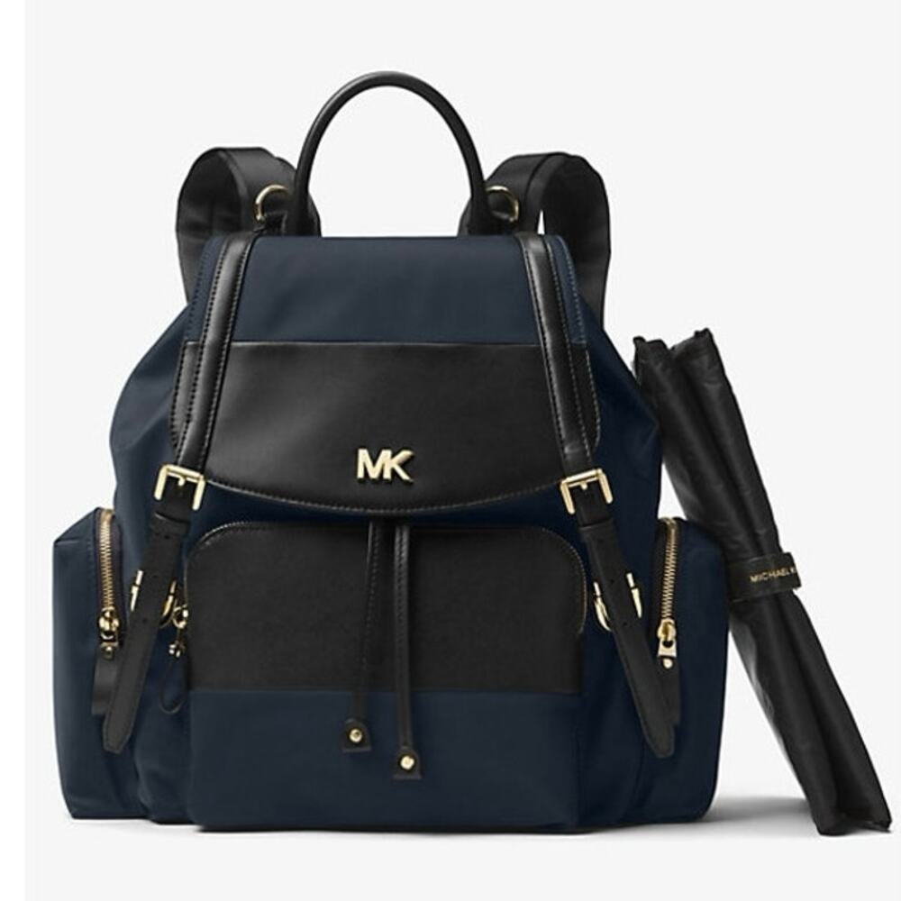 Michael Kors‎ Mott Large Nylon Diaper Backpack Navy Black Gold Luxe Mom Bag